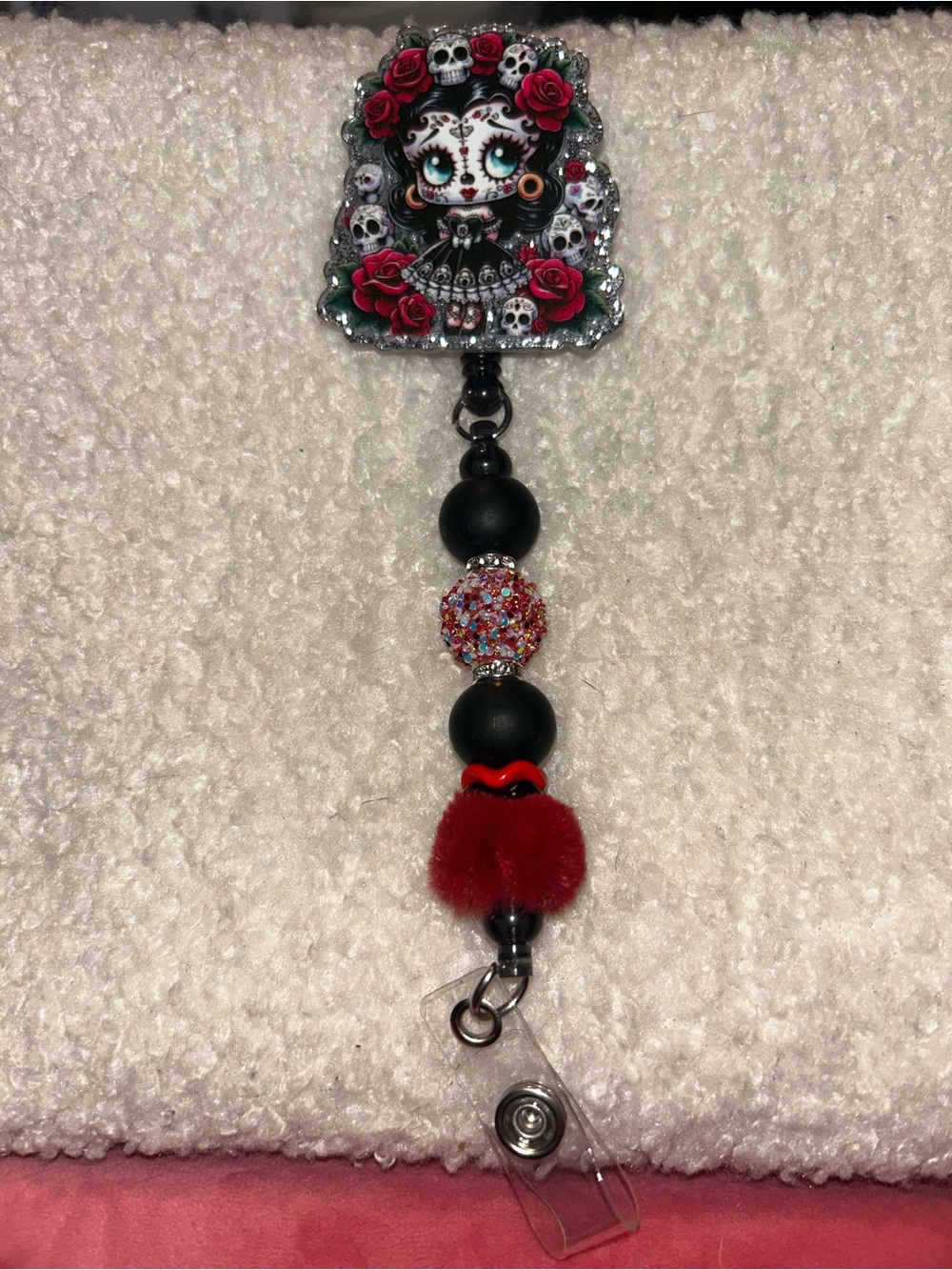 Handmade Betty boop badge reel